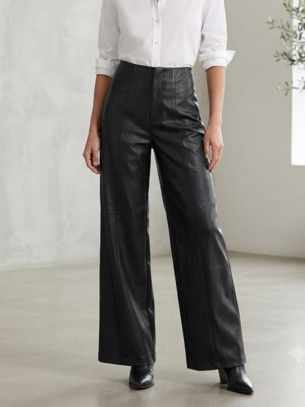 Commense Faux Leather Wide Leg Pants Black Size M Office Siren Money New